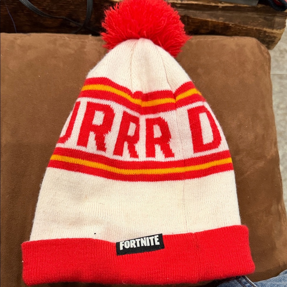Fortnite Red and Cream Pom-Pom‎ Beanie